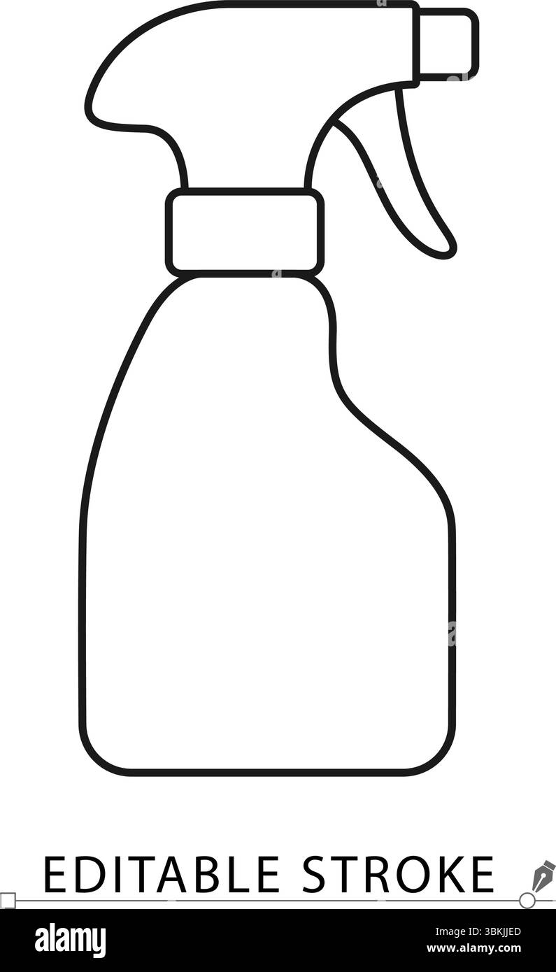 Spray bottle icon in minimal line style with editable stroke. Cleaning ...