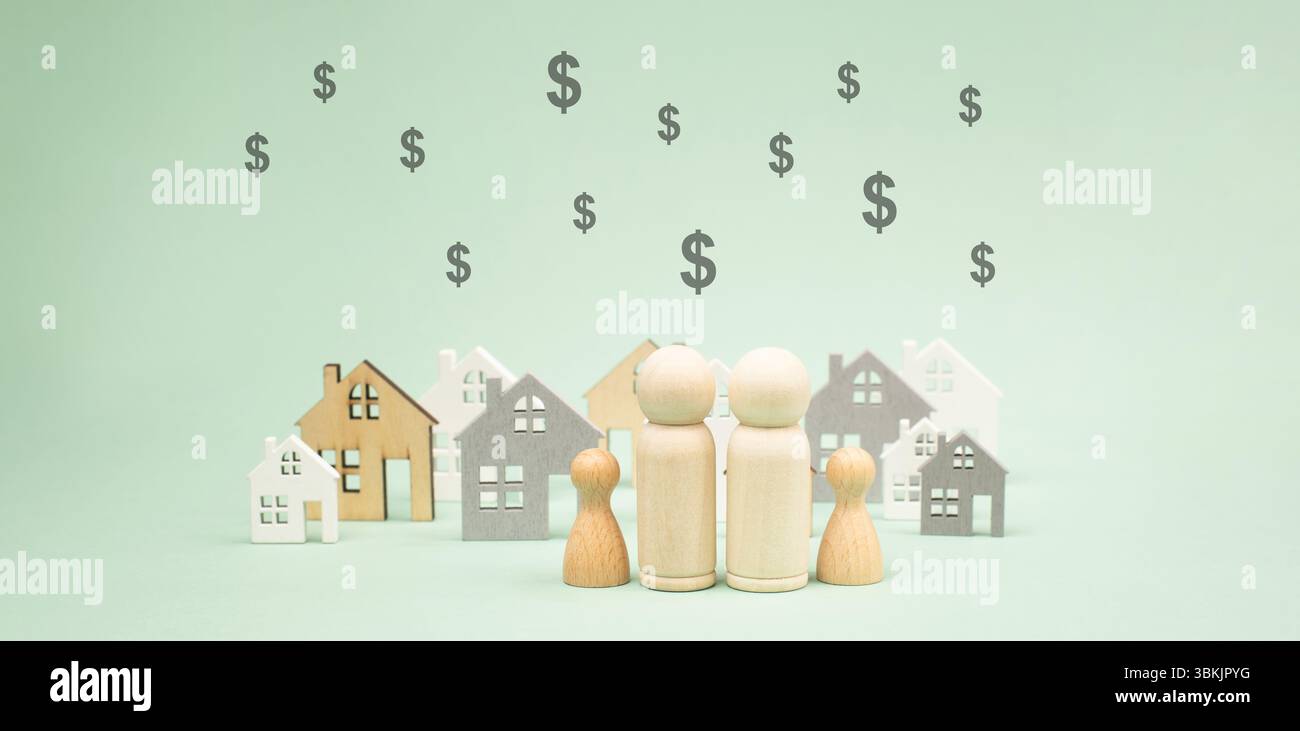 Family House Buying, Mortgage Rate, Home, Real Estate And Insurance Concept, Investment In Property, Increase Costs And Inflation Stock Photo
