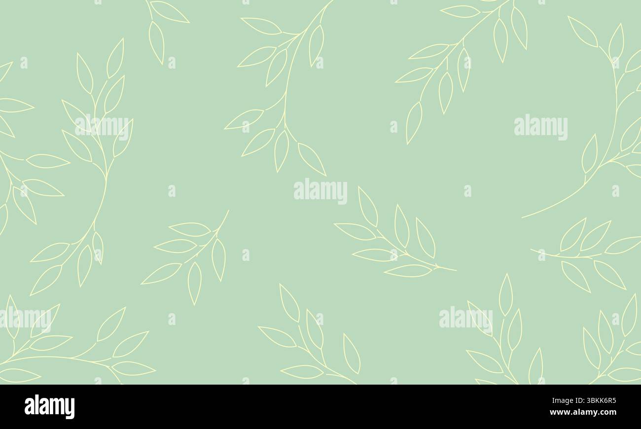 Pastel Green Leaves Background, Repeating Botanical Pattern Vector illustration Stock Vector