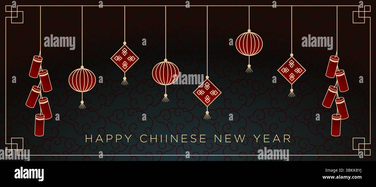 line hanging ornaments chinese new year vector flat Stock Vector