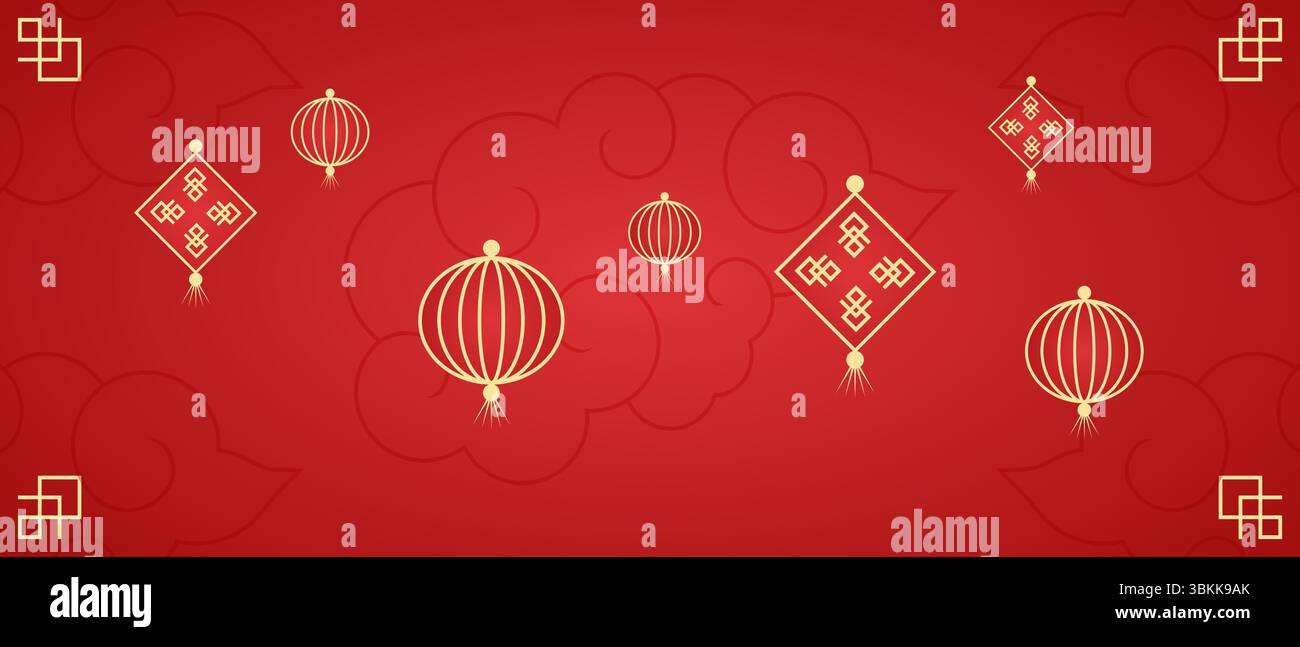 chinese new year cloud lantern ornament red gradient background Stock Vector