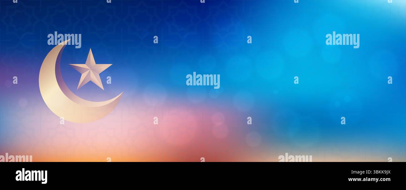 golden star crescent moon with islamic light bokeh background vector Stock Vector