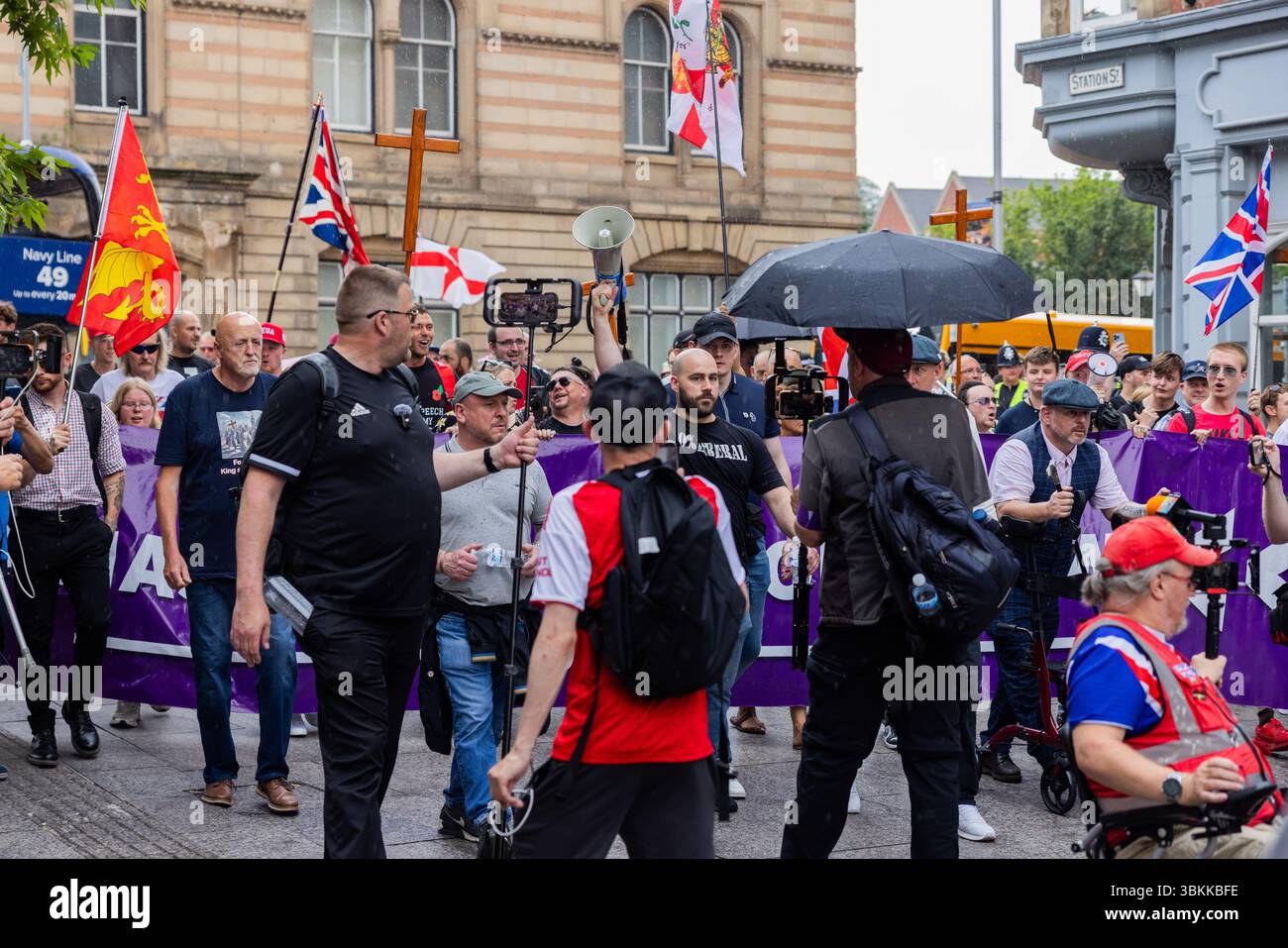 Nottingham, UK. 21 JUN, 2025. Tencoini leads supporters as UKIP held a ...