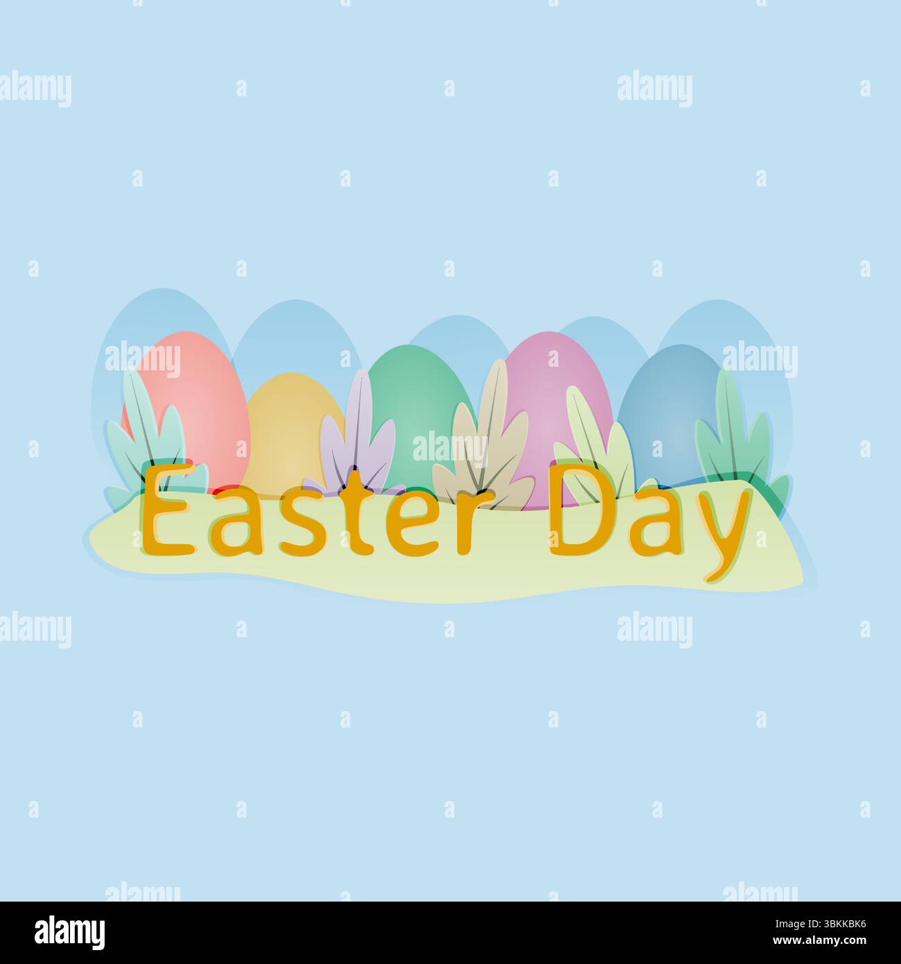 easter day text with eggs leaf grass design vector illustration Stock Vector