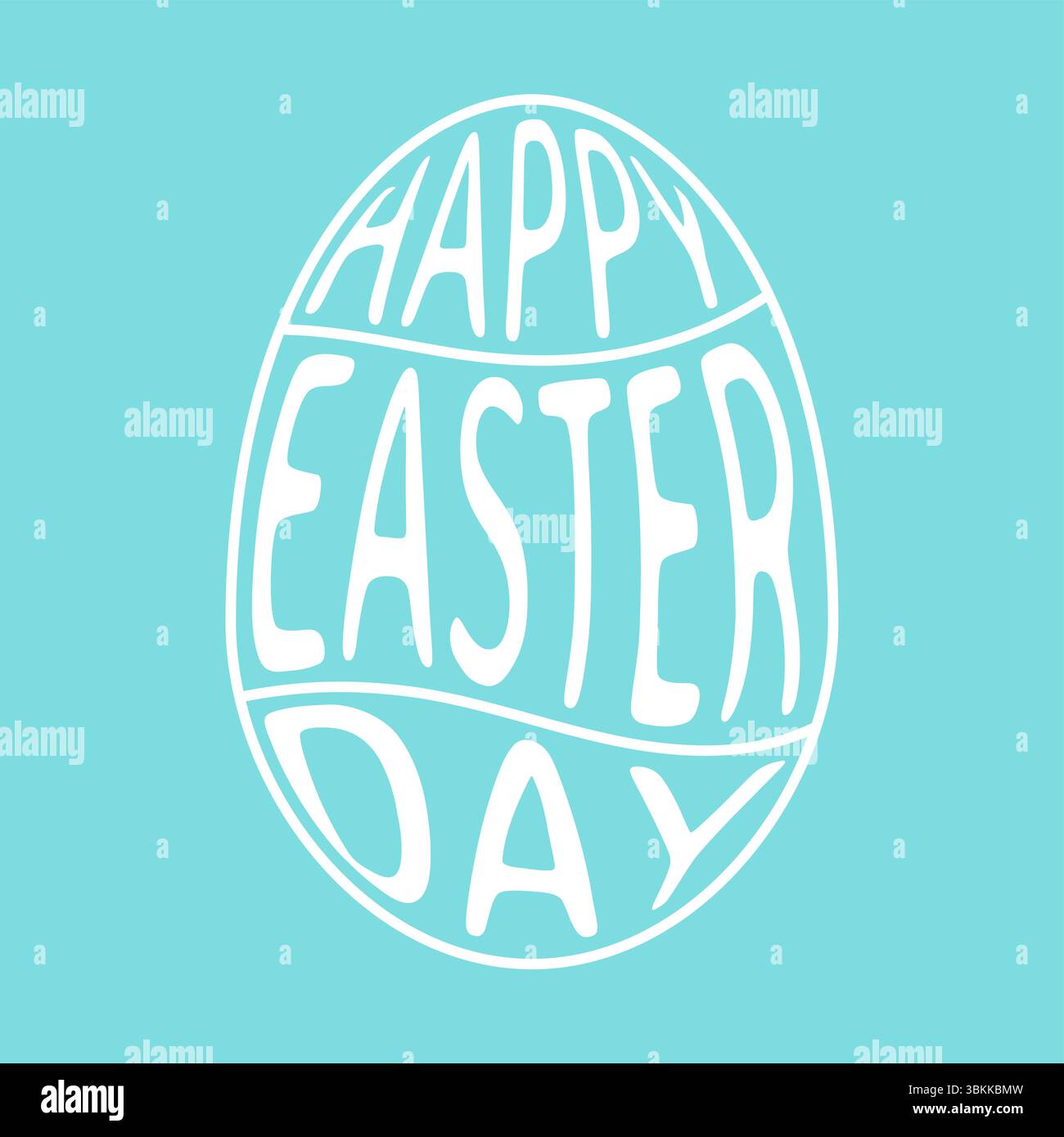 line egg with text happy easter day design vector isolated on blue pastel background Stock Vector