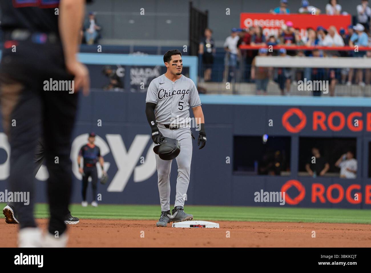 Josh Rojas #5 of Chicago White Sox looks on during the game against ...