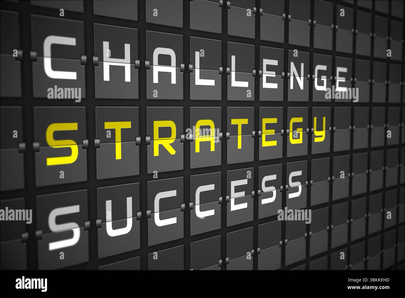 Strategy buzzwords on black mechanical board Stock Photo