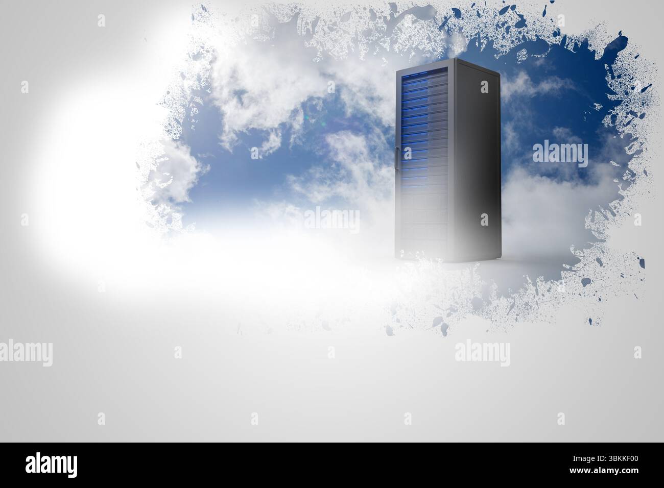 Splash on wall revealing server tower Stock Photo
