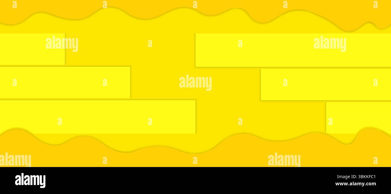 Bright Yellow Geometric Background with Wavy Ornaments Vector Stock Vector