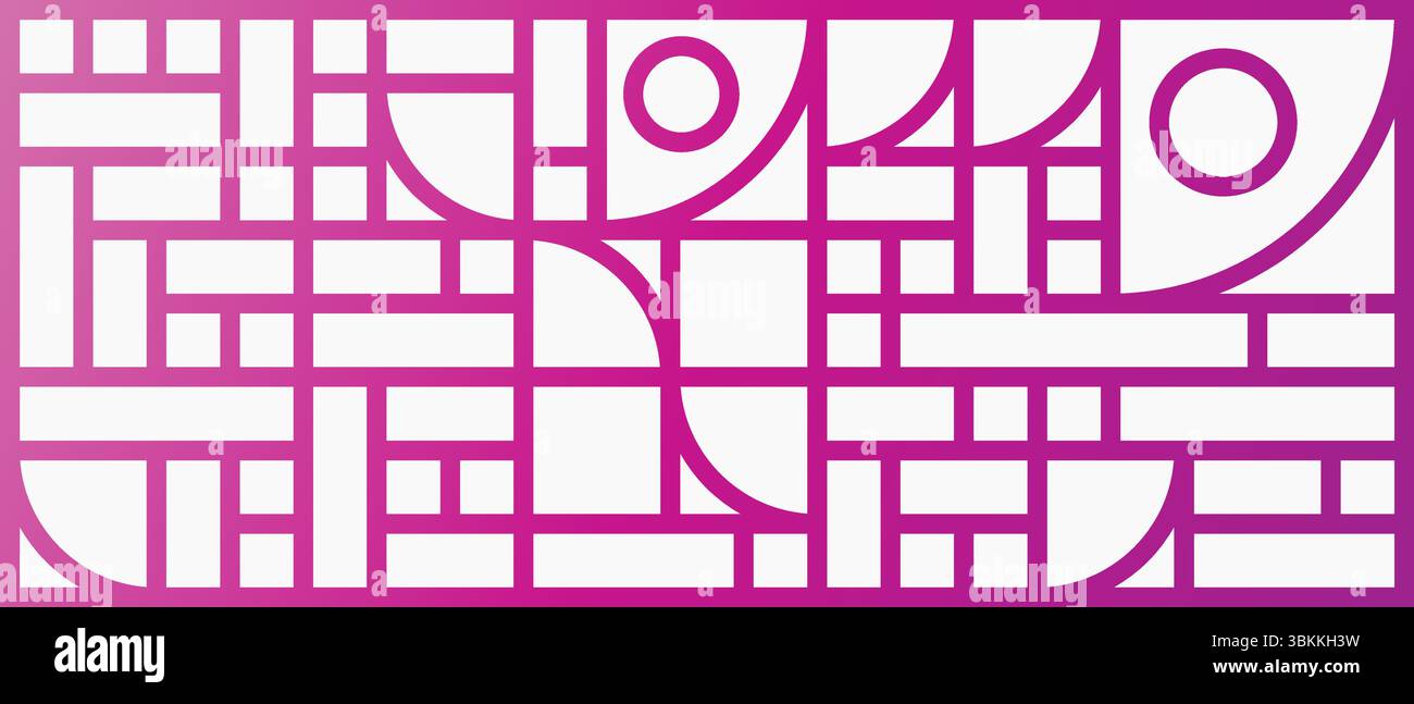 abstract geometric pattern with intersecting lines and curved shapes on a vibrant pink background Stock Vector