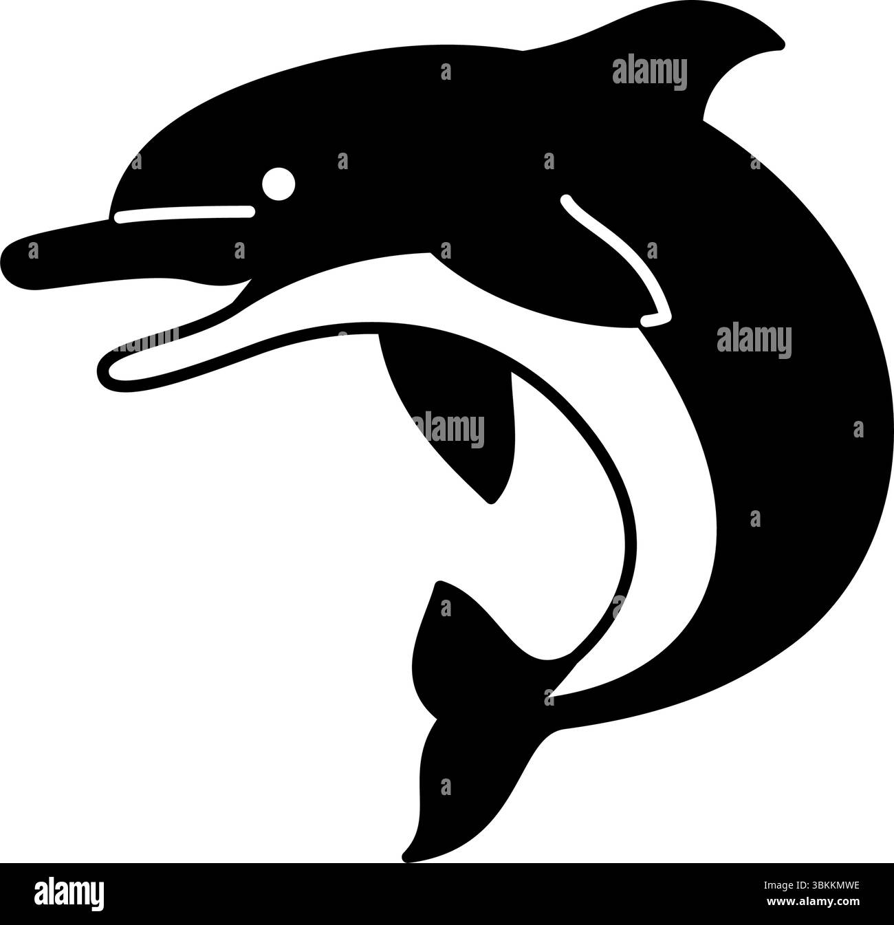 Isometric line art illustration of a jumping dolphin, simple summer ...