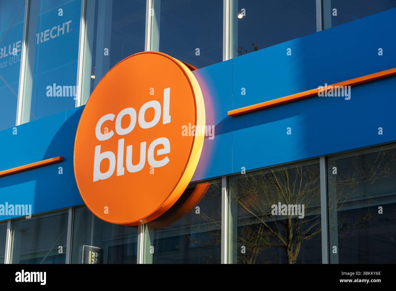 Close-up of a Coolblue store logo sign, featuring their orange and blue ...
