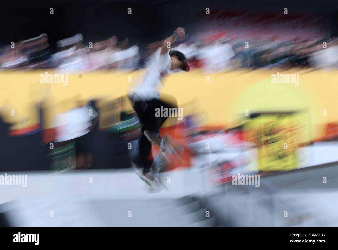 Julian Agliardi of United States performs during Men's Skateboard