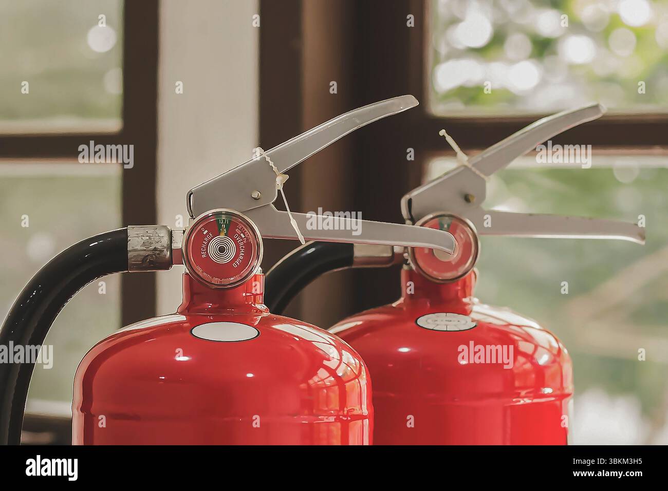 fire extinguishers available in fire emergencies. Stock Photo