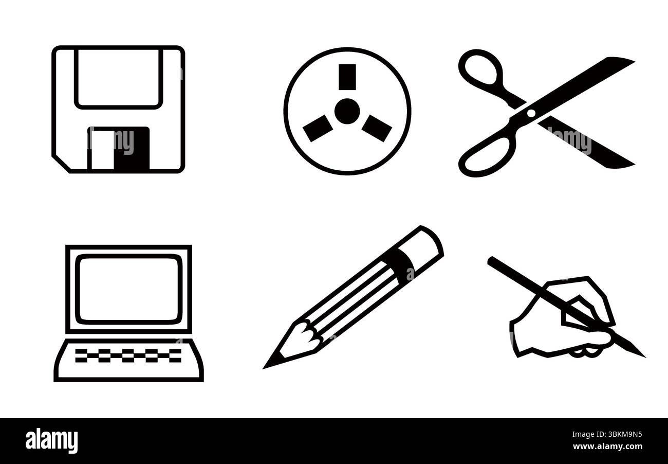 Black and White Computer and Office Tool Icons - Save, Fan, Cut, Laptop ...