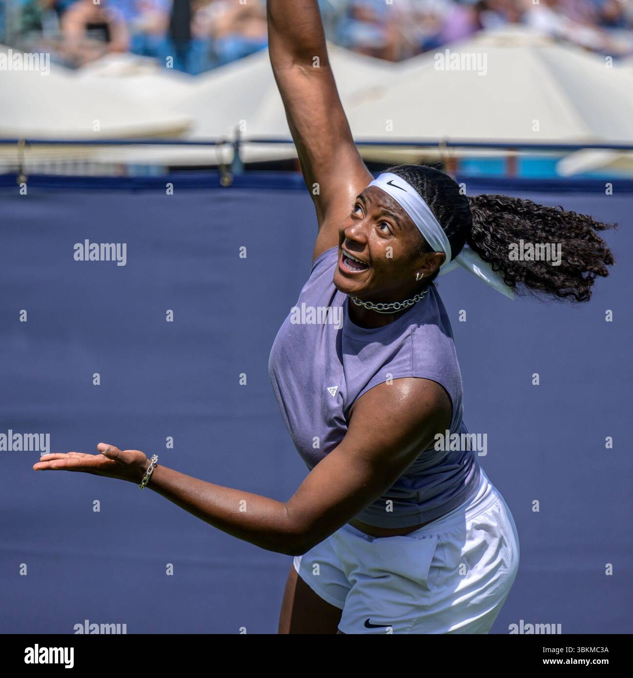 Hailey Baptiste (USA) playing in the first qualifying round for the Lexus Eastbourne Open, 21st June 2025 Stock Photo