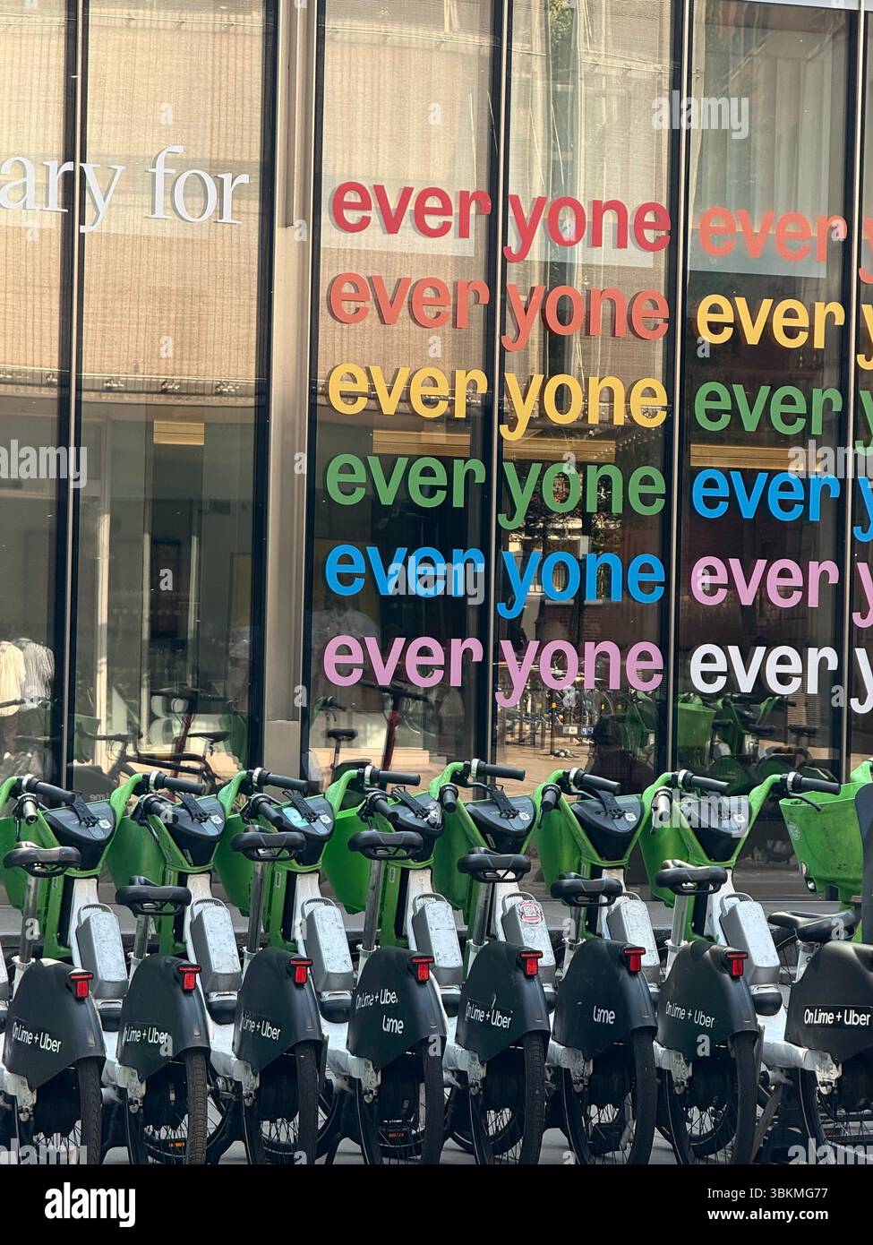 Lime hire bikes lined up in front of the Royal Opera House in Covent Garden , London - Smartphone Captured Stock Image