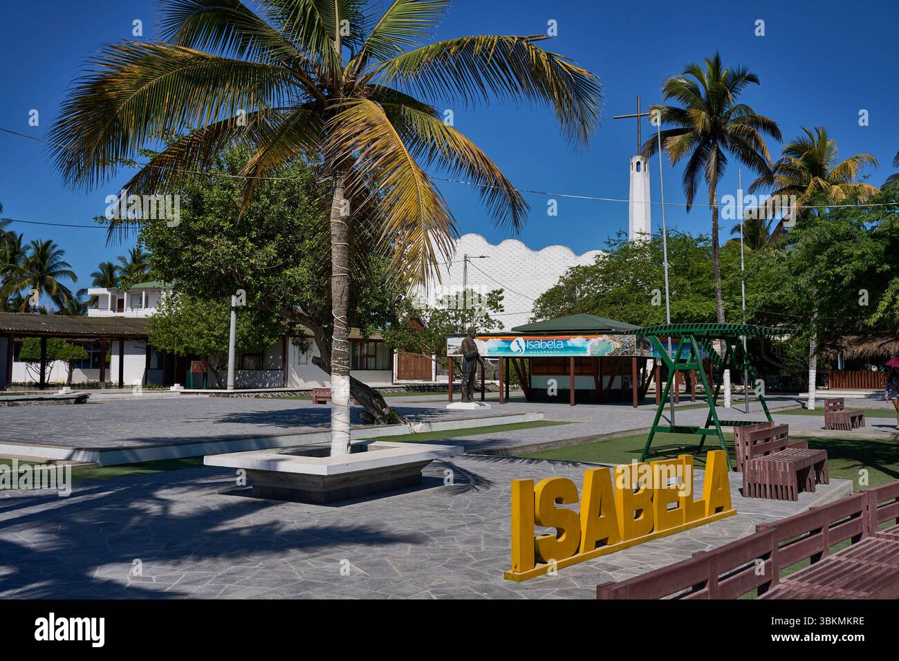 Plaza Central, Puerto Villamil, Isla Isabela, Galapagos, Ecuador Stock Photo