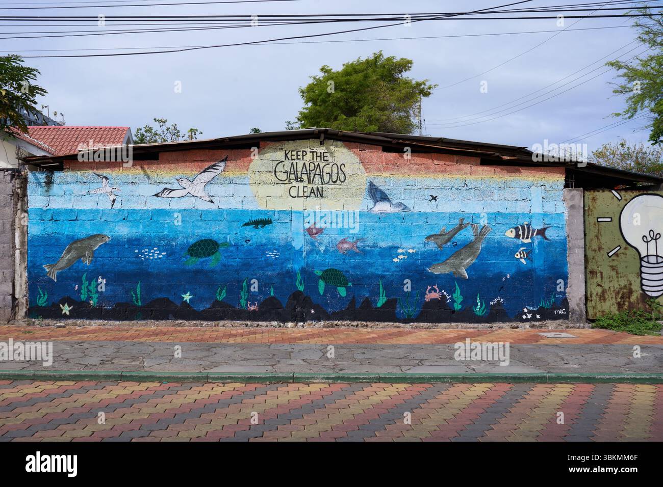 Grafitto zum Umweltschutz, Keep the Galapagos Clean, Puerto Baquerizo Moreno, Isla San Cristóbal, Islas Galápagos, Ecuador Stock Photo