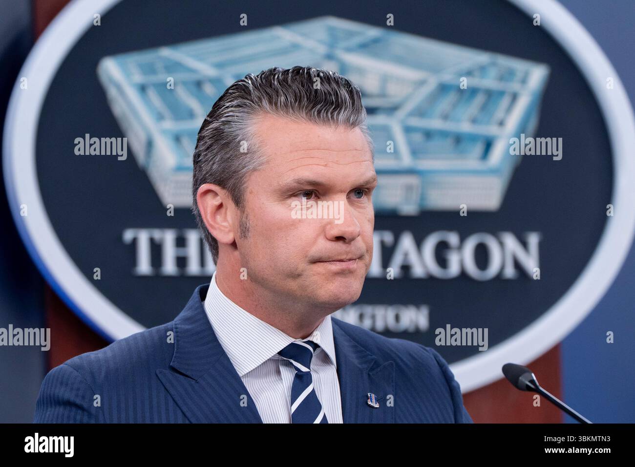 Defense Secretary Pete Hegseth speaks during a news conference at the