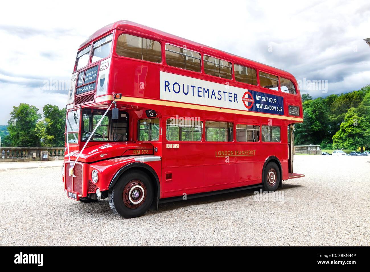 Classic vintage red London Routemaster double-decker bus parked in ...