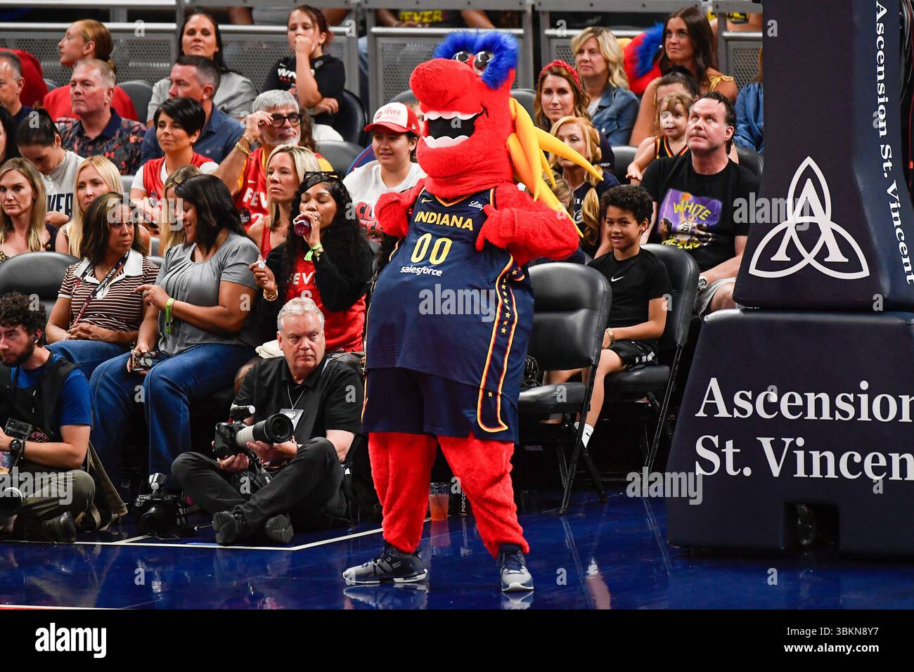 INDIANAPOLIS, IN - JUNE 17: Indiana Fever mascot Freddy Fever reacts ...