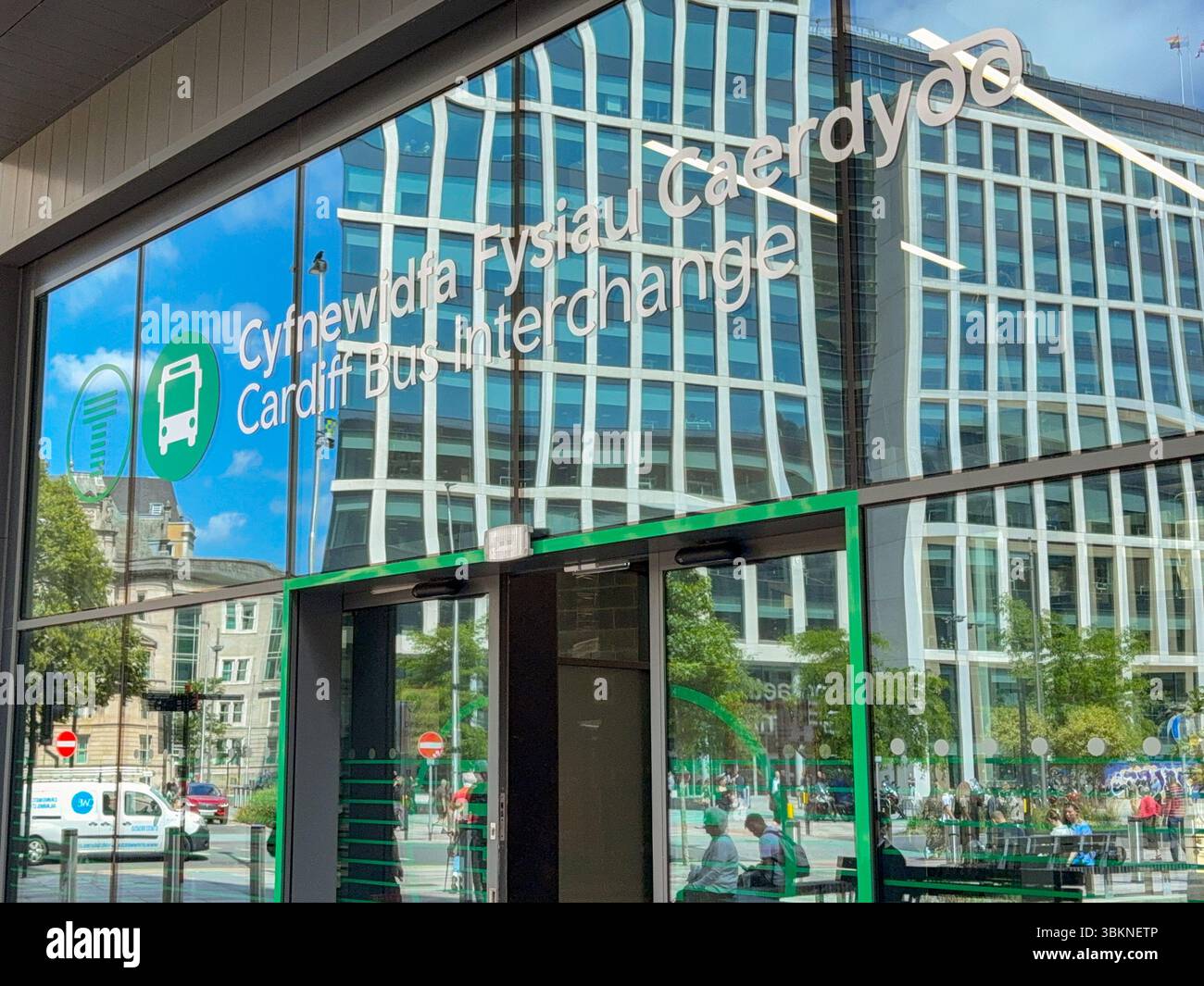 Cardiff, Wales, UK - 18 June 2025: Sign above the entrance to the Cardiff Bus Interchange bus station in the city centre - Smartphone Captured Stock Image