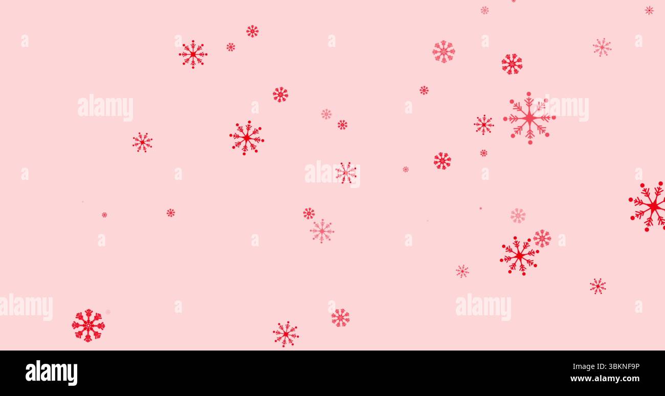 Displaying pattern of red snowflake shapes scattering across pale pink ...