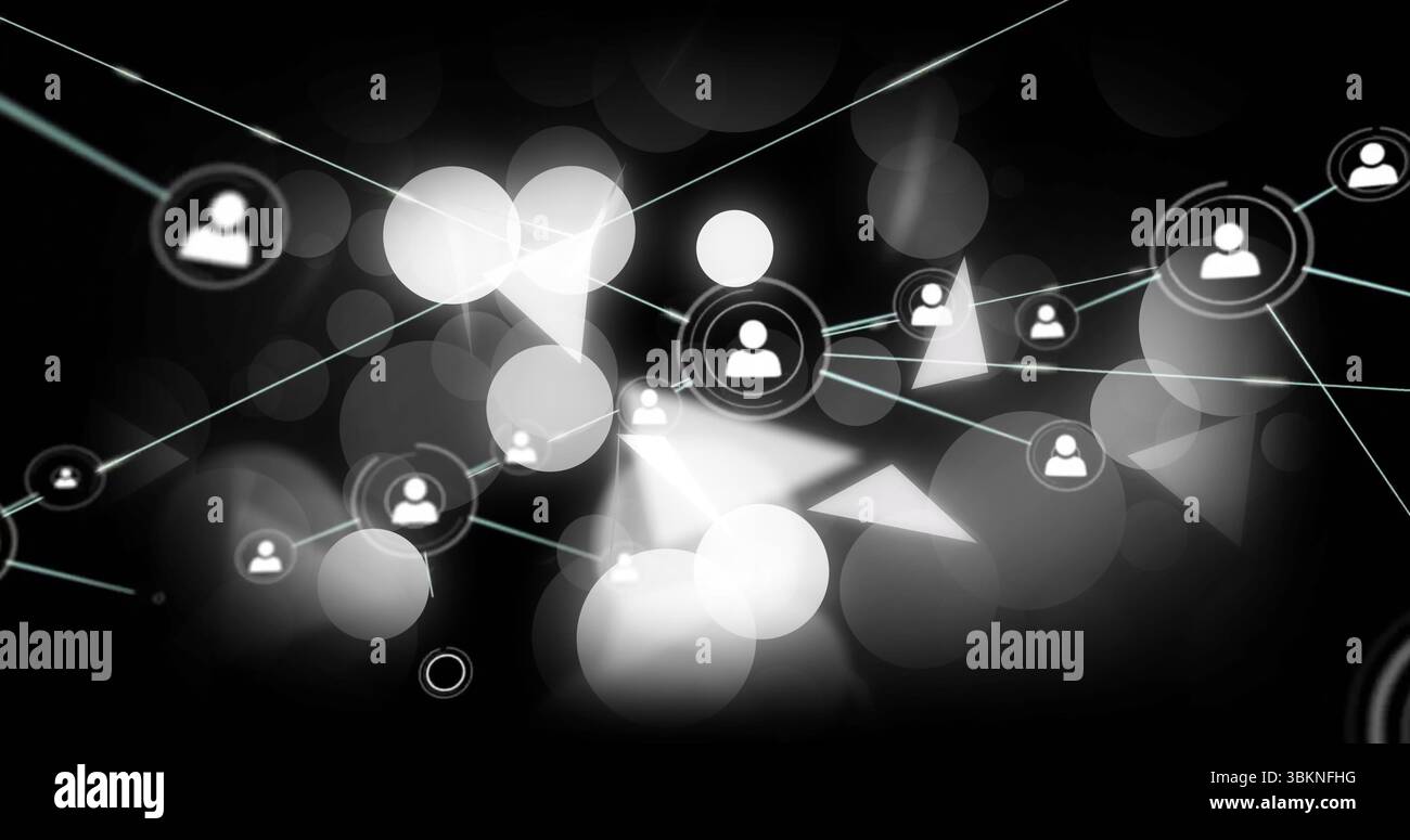 Showing avatar icons linking with lines in cyberspace, orbs, semi ...