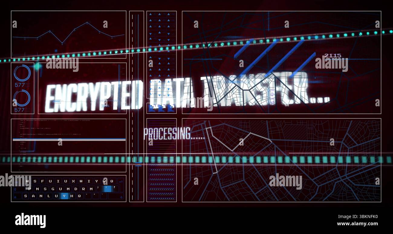 Displaying status text panel processing encrypted transfer on computer ...