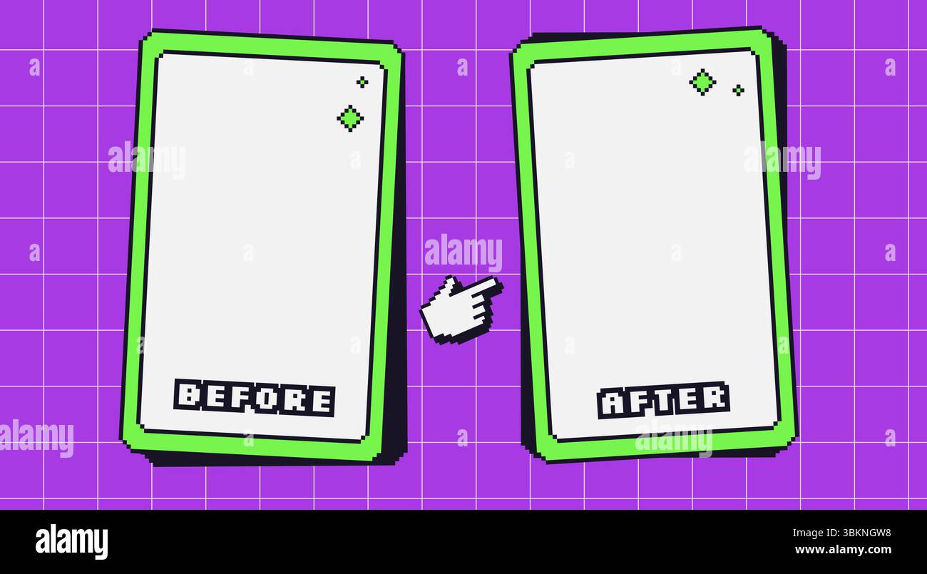 Before and after y2k pixel template. Retro 8 bit frames for photo ...