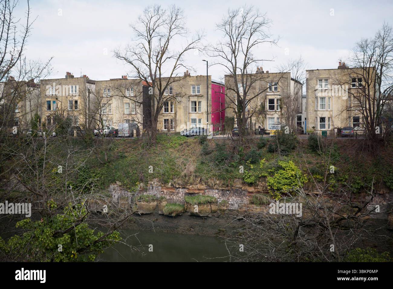 Victorian houses on Cumberland Road, Spike Island, Bristol, on the bank of the River Avon. Stock Photo
