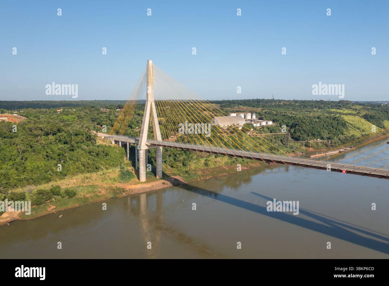 Aerial View Of The Integration Bridge Between Paraguay And Brazil Stock