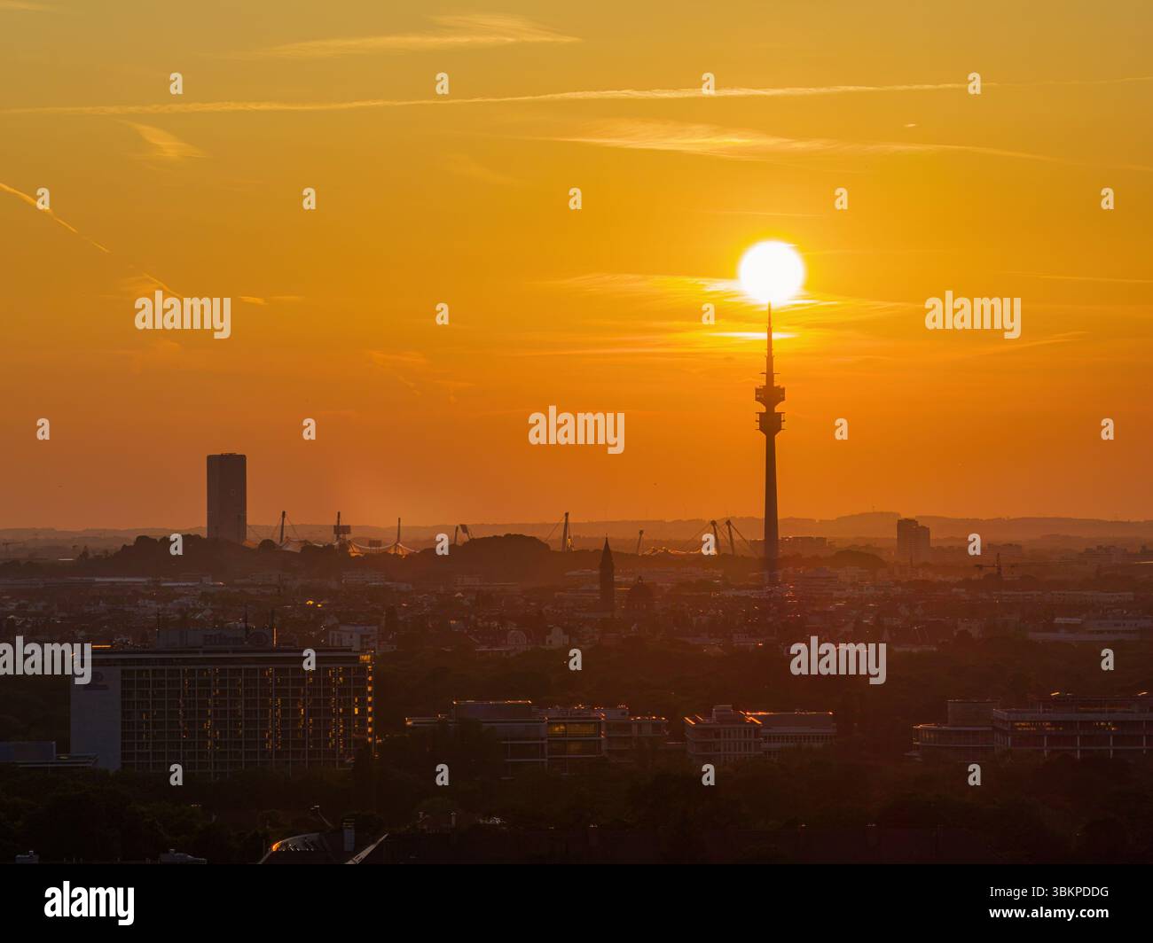 Eyecatching sunset view over Munich after a hot summer day. Stock Photo
