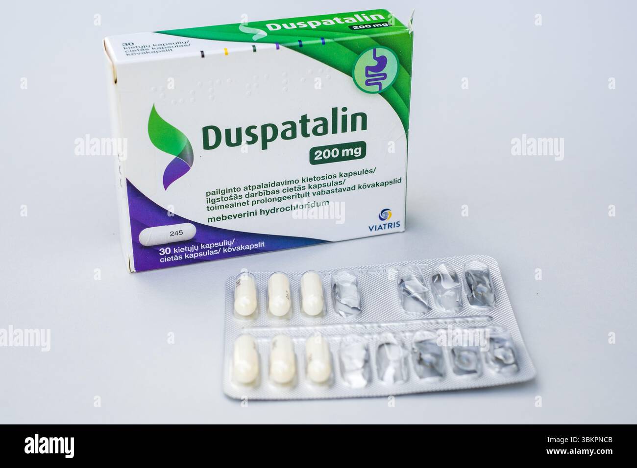 Tallinn, Estonia - June 22, 2025: Duspatalin contains mebeverine ...