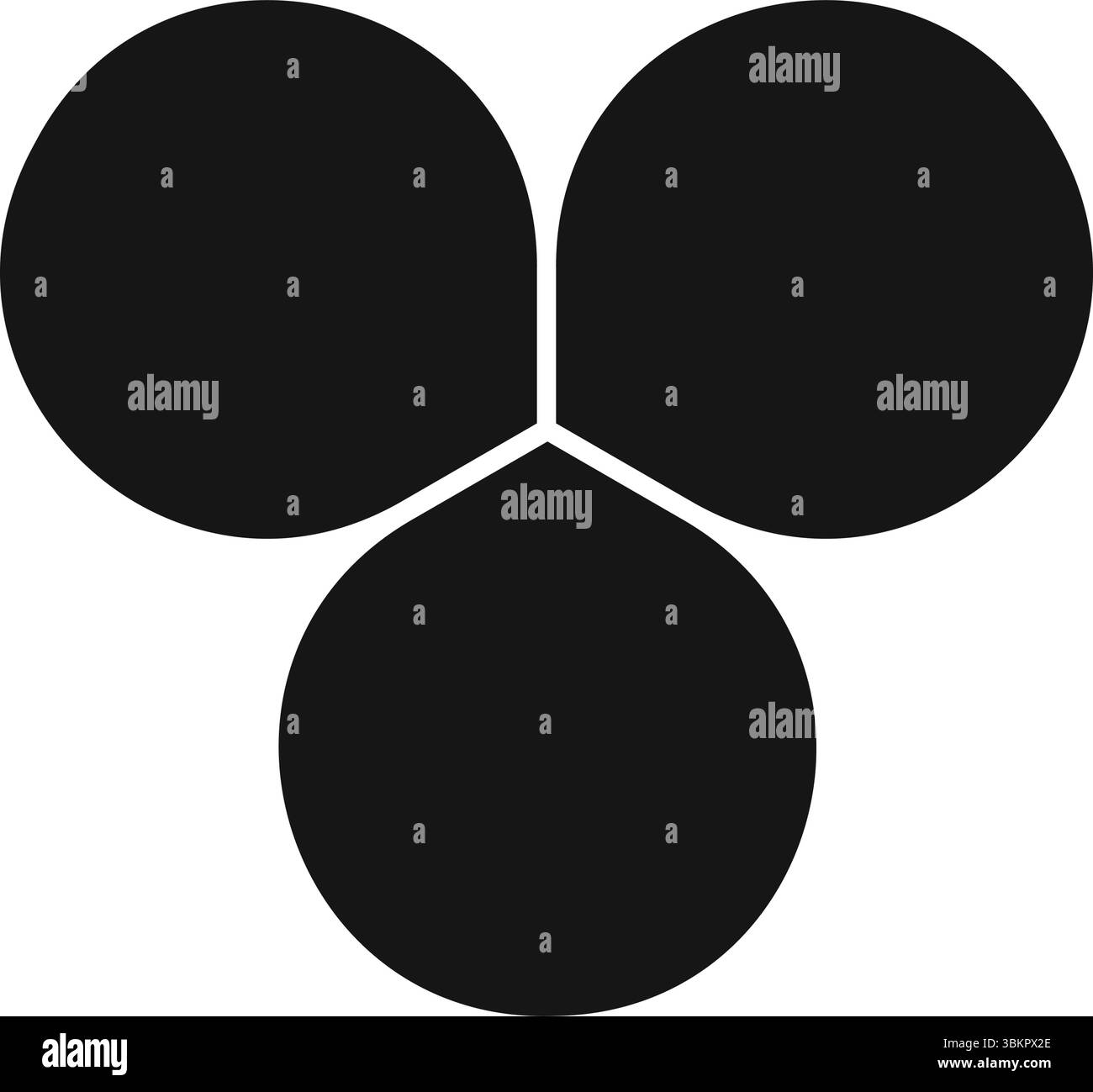 Set of flower silhouettes with 3 petals. Floral pie chart divided on three equal parts in leaf shapes isolated on white background. Vector graphic illustration. Stock Vector
