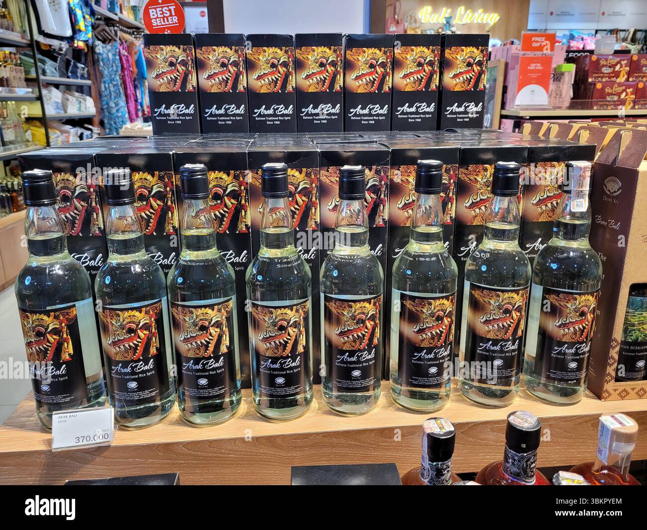 Arak Bali bottles for sale at Denpasar airport duty-free shop, Raja Ampat, Indonesia Stock Photo