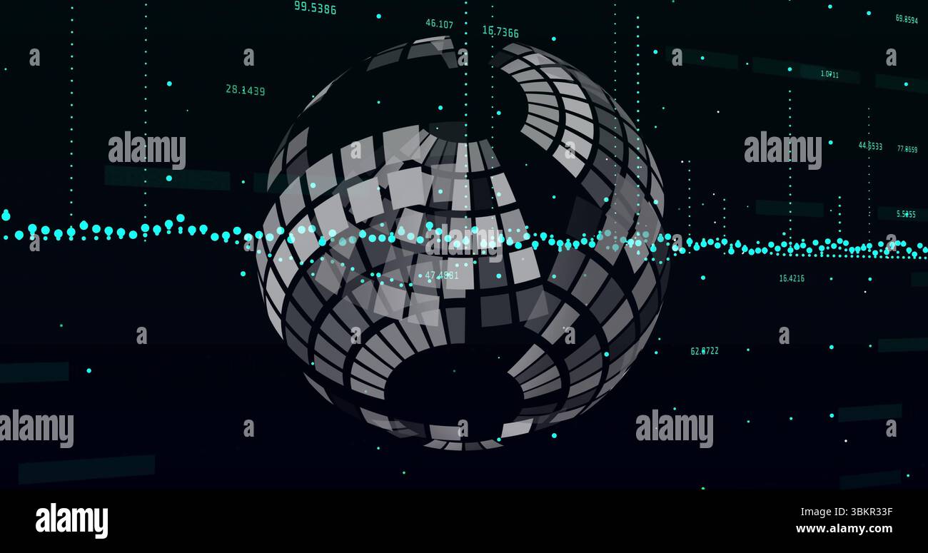 Floating segmented 3D sphere rotating in virtual environment ...