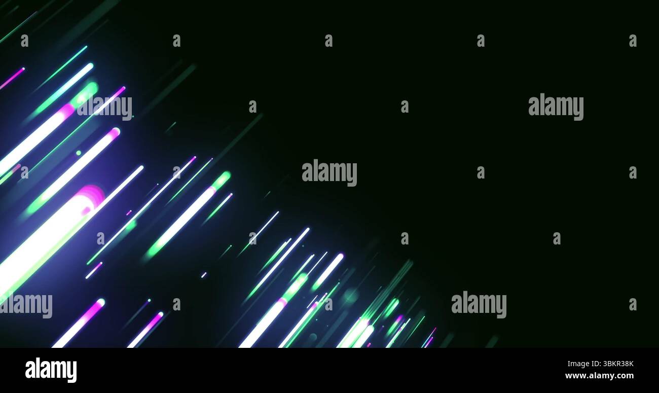Flowing neon light streaks creating bright cascade in abstract design with vibrant neon, copy space Stock Photo