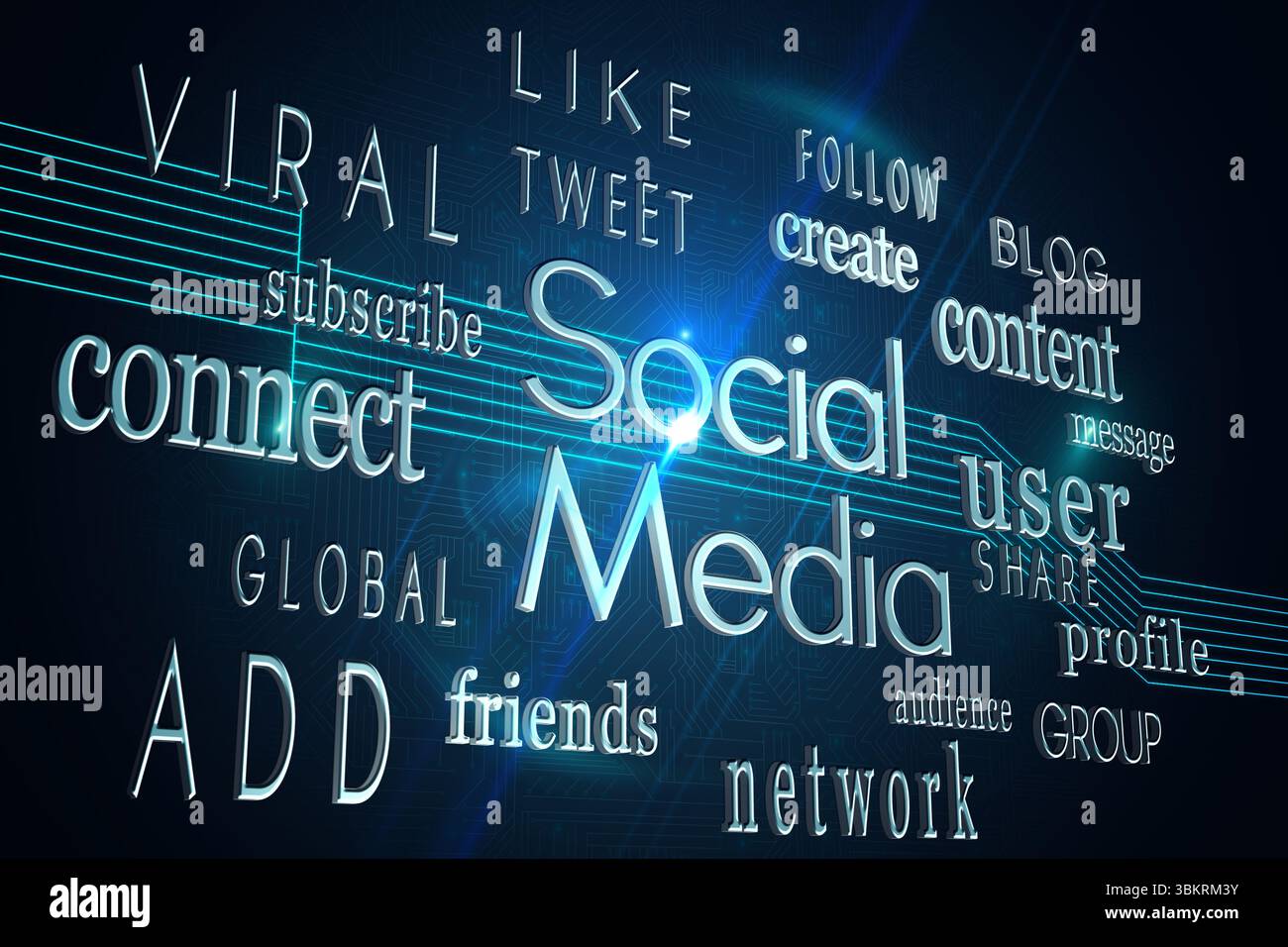 Social media buzzwords on black background Stock Photo