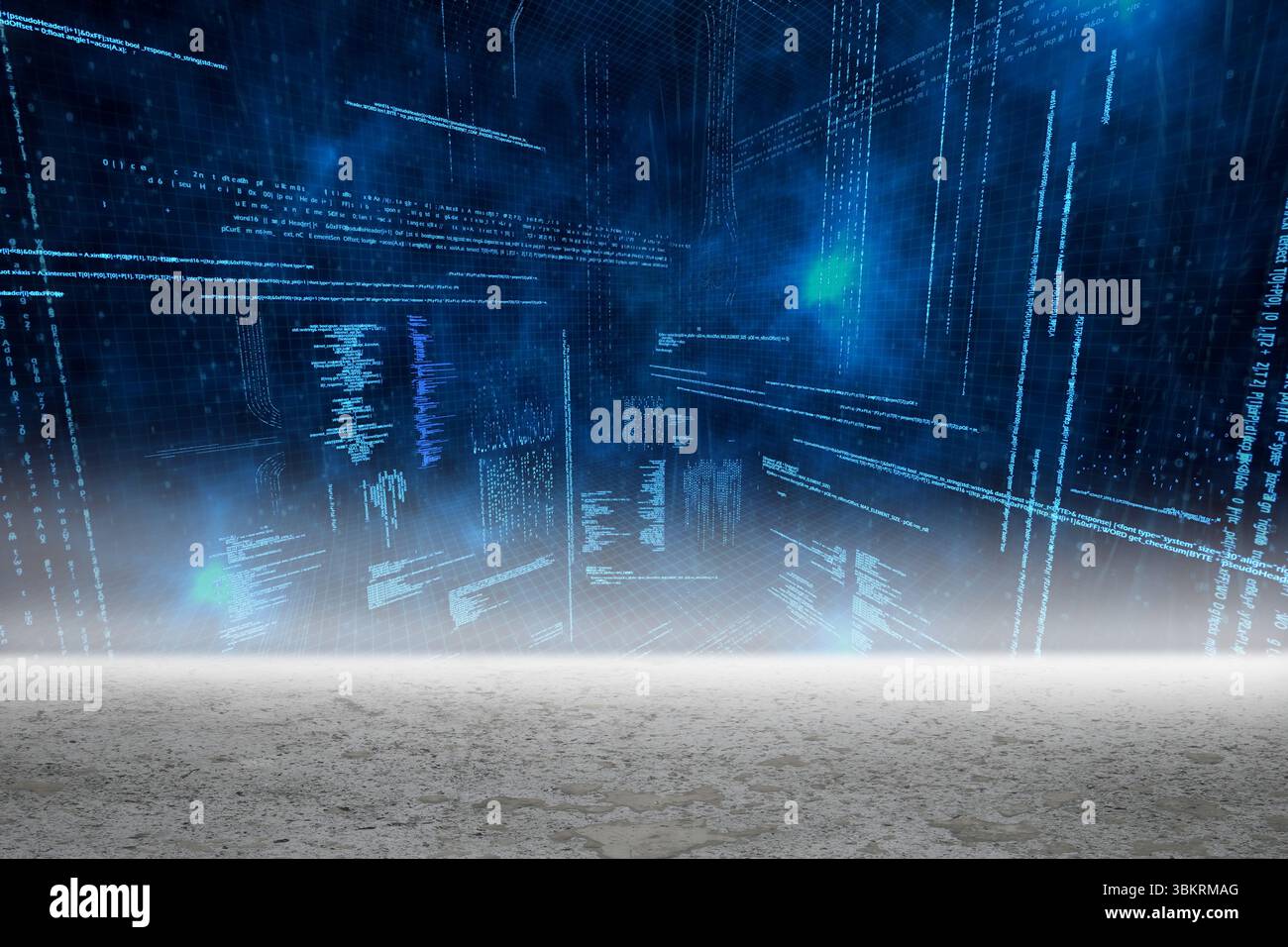 Digitally generated Glowing blue data matrix Stock Photo