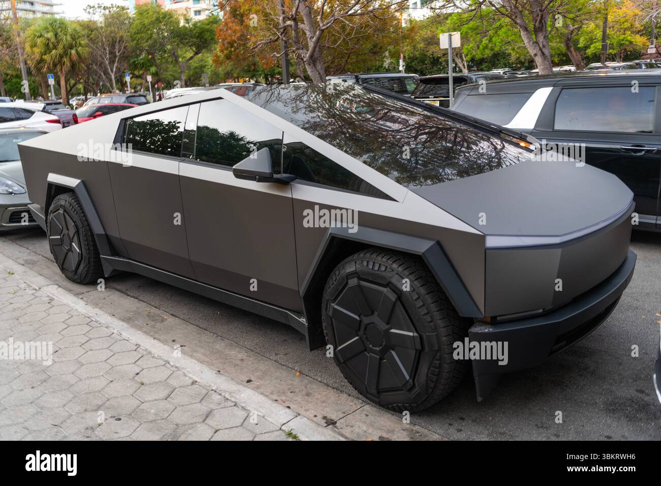 Tesla Cyberside Miami, Florida, USA - April 06, 2025: Car Tesla Cybertruck parked ...