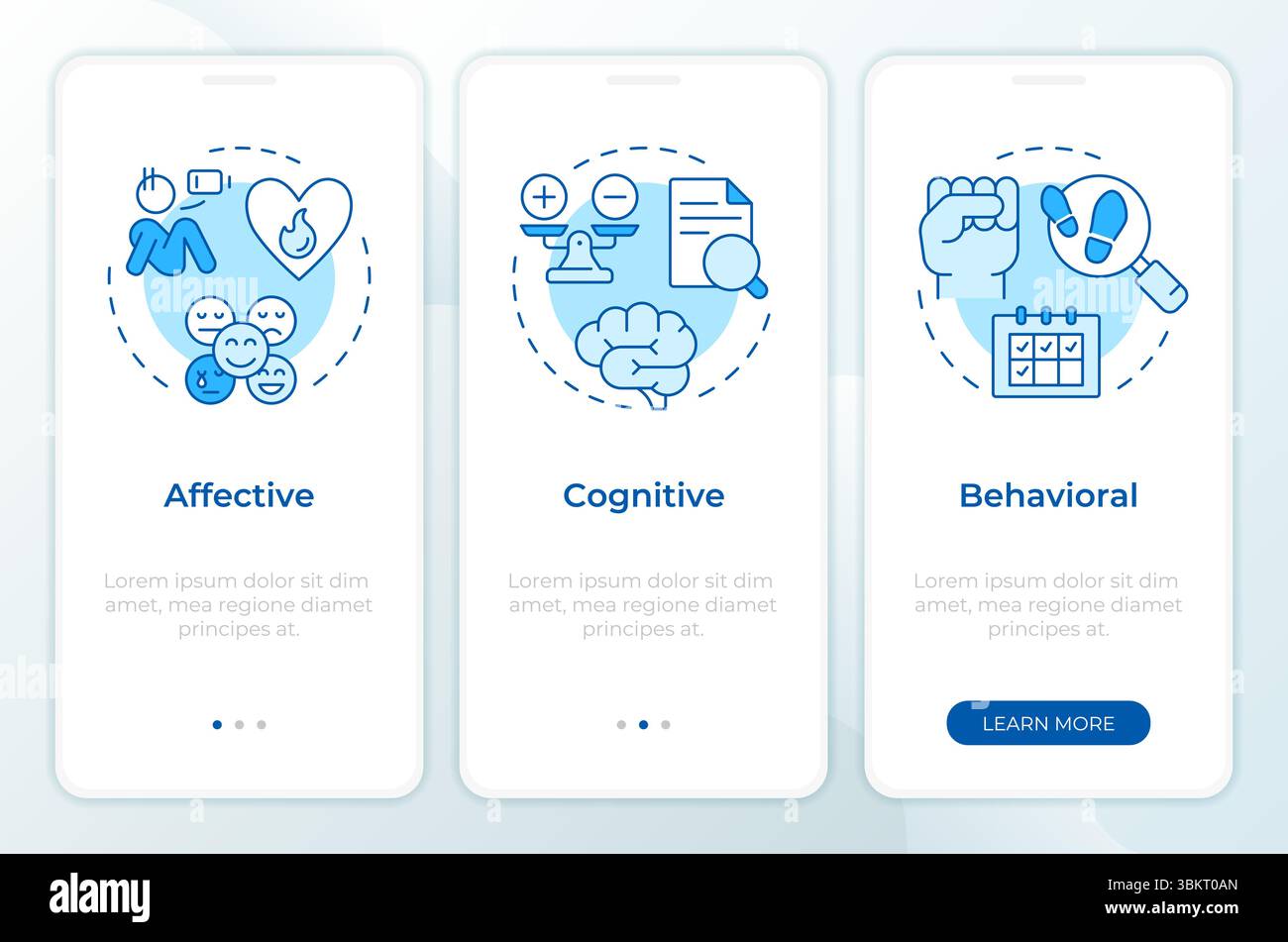 Job attitude major components blue onboarding mobile app screen Stock Vector