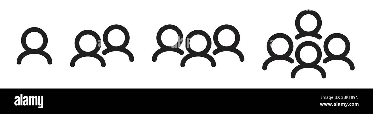 People icon set. One, two, three and four persons. Stock Vector