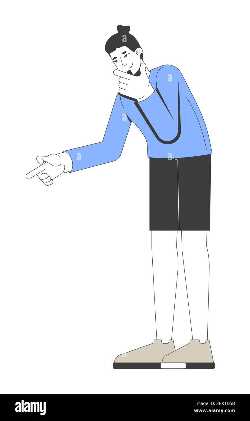 Modern caucasian man in longsleeve finger pointing and thinking 2D ...