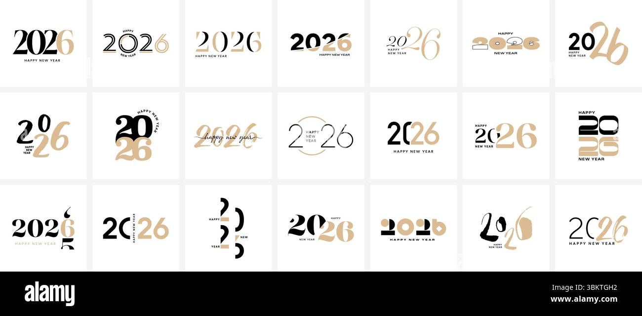 2026 gold number set, New Year text logo vector collection Stock Vector ...