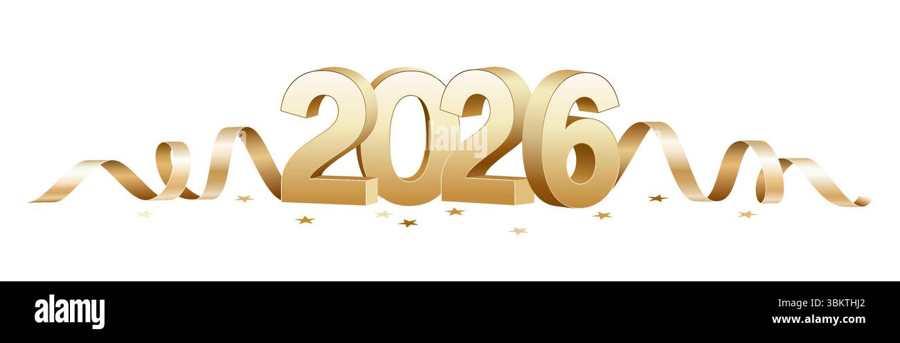 2026 gold 3D number isolated, vector serpentine ribbon Stock Vector ...