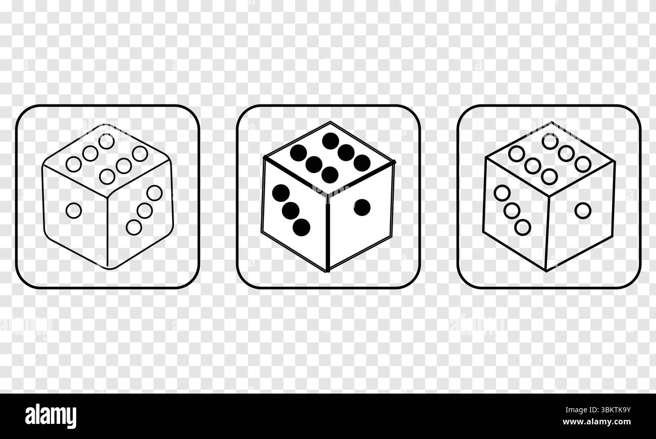 Plastic gaming dice. 3d illustration isolated on white background Stock Vector