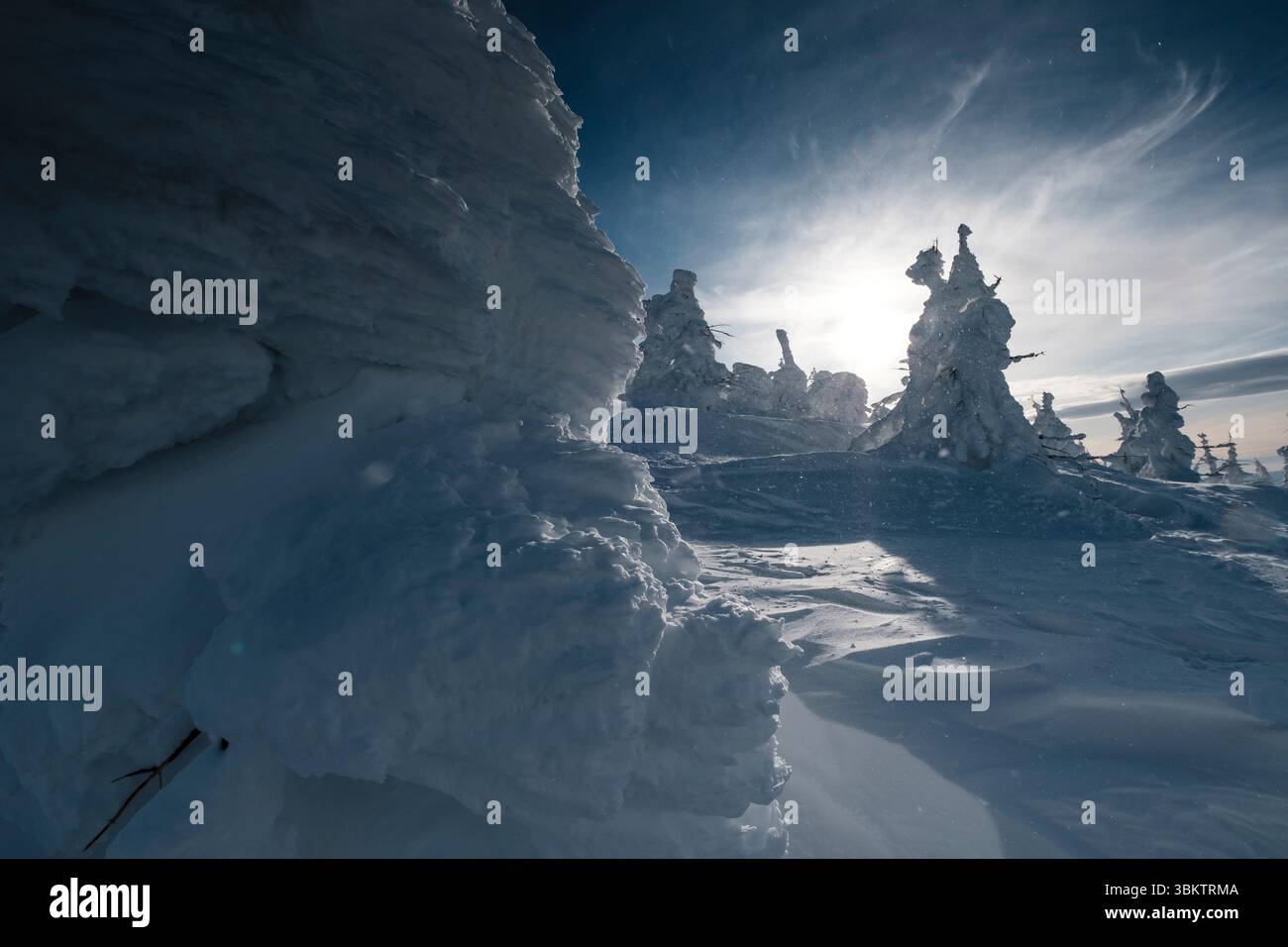 Ice-covered juhyo snow monster trees of Mt. Zao, Yamagata, Japan. Stock Photo