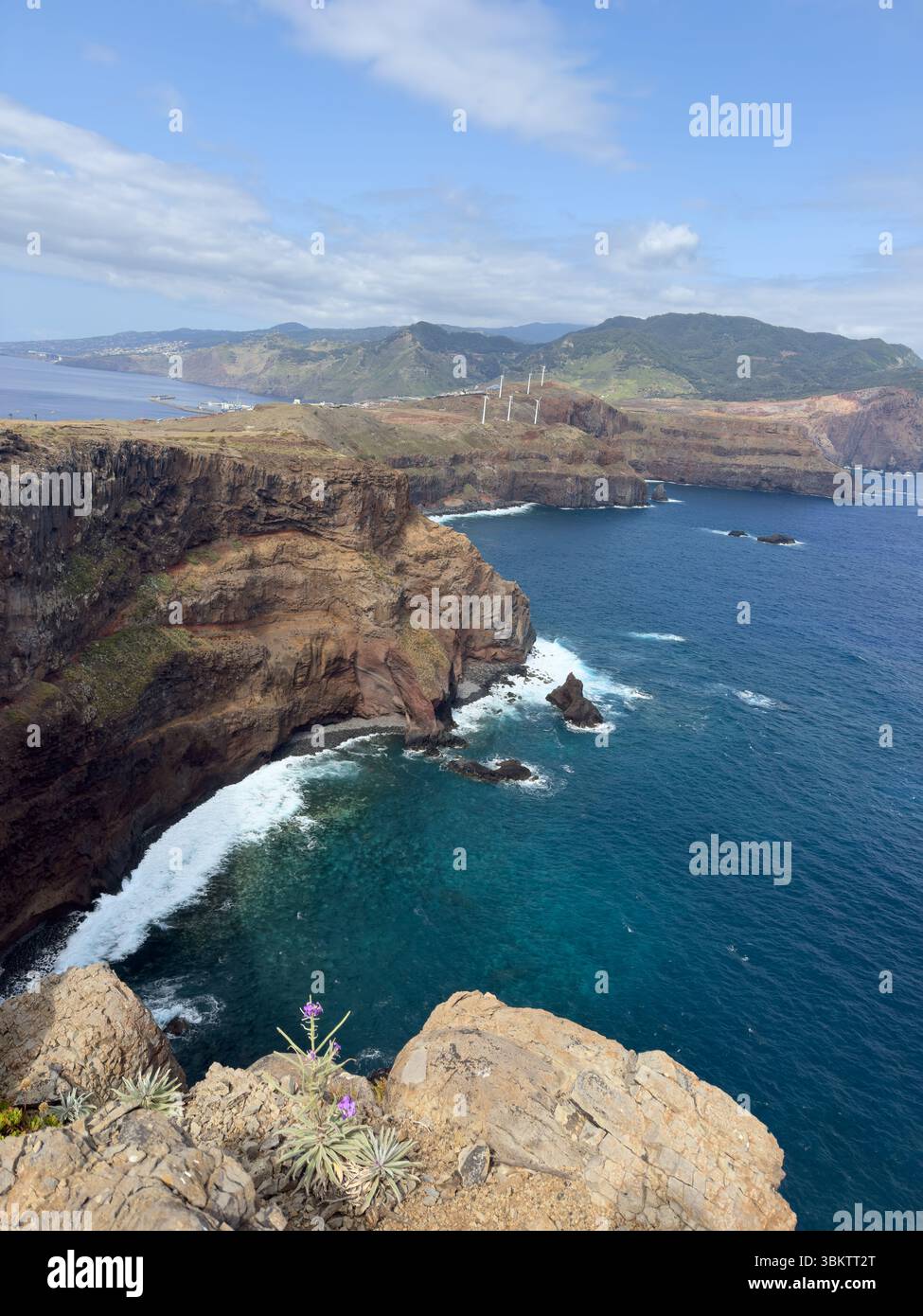 Panorama of Ponta de Sao Lourenco, the easternmost peninsula of Madeira Island, Portugal. Impressive volcanic landscapes, rocky cliffs. - Smartphone Captured Stock Image